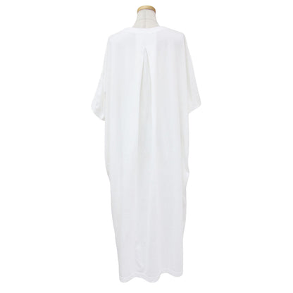 23春夏 オーガニックコットン ドロップ ワンピース / ロング タック ラウンドネック 半袖 五分袖 240816