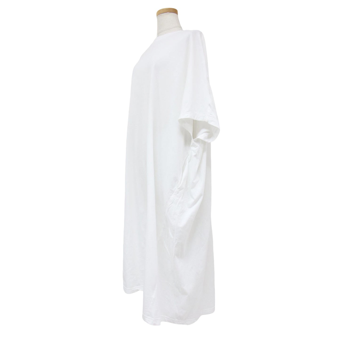 23春夏 オーガニックコットン ドロップ ワンピース / ロング タック ラウンドネック 半袖 五分袖 240816