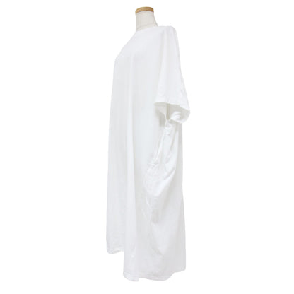 23春夏 オーガニックコットン ドロップ ワンピース / ロング タック ラウンドネック 半袖 五分袖 240816