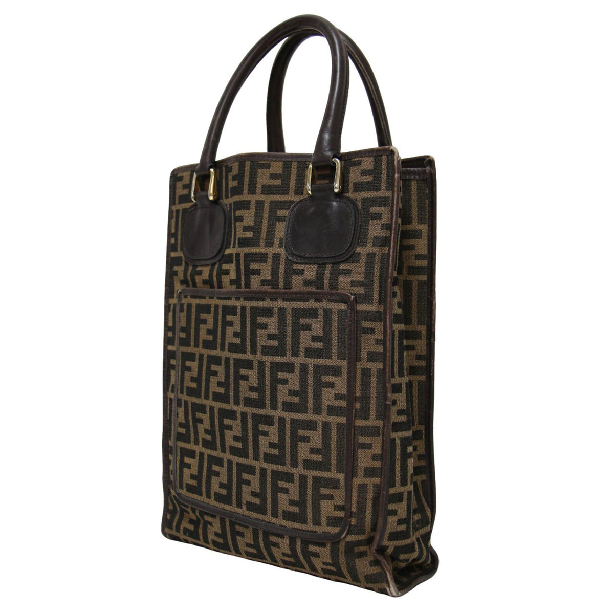 FENDI (フェンディ) ズッカ柄 キャンバス トートバッグ / レザー 