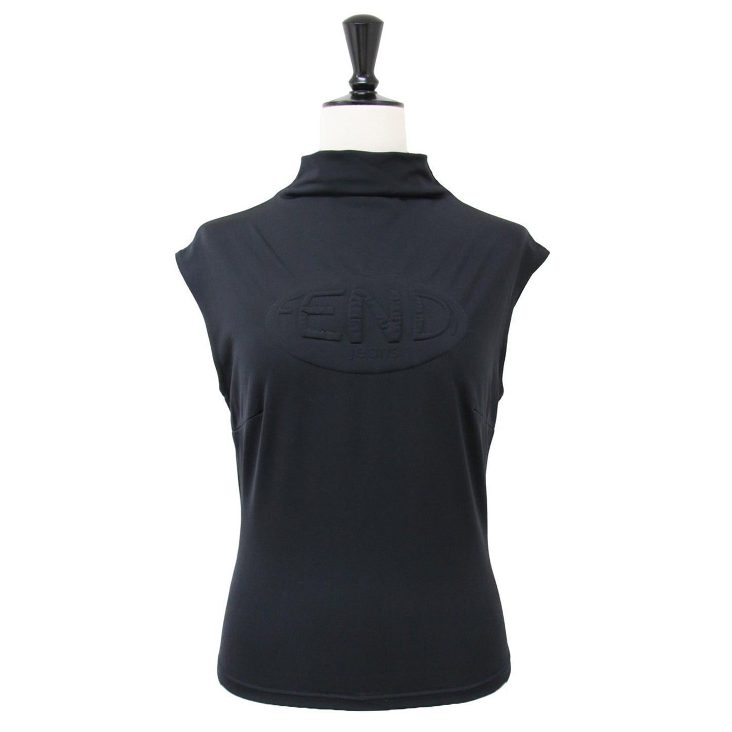 ハイネック ノースリーブ カットソー / エンボス ロゴ イタリア製 ヴィンテージ 241029