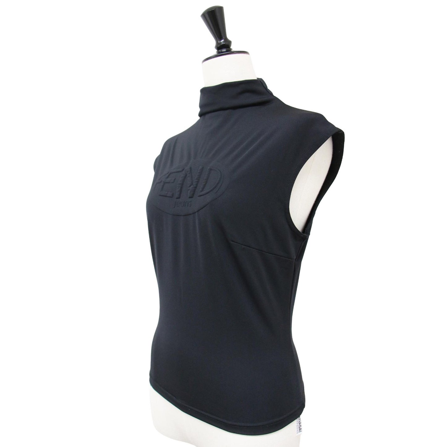 ハイネック ノースリーブ カットソー / エンボス ロゴ イタリア製 ヴィンテージ 241029