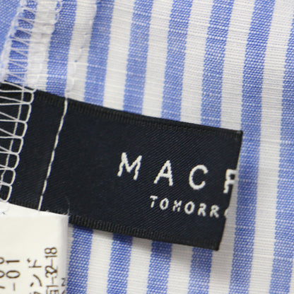 ストライプ コットンリネン 5分袖 ギャザー ブラウス / ボリュームスリーブ シャツ 240904