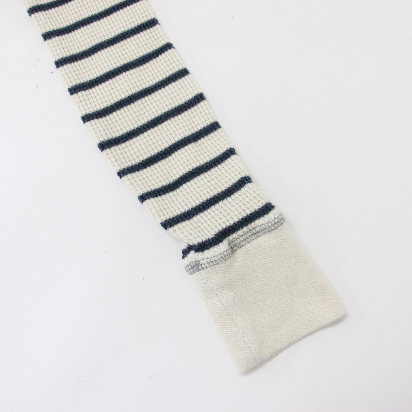 ボーダー 裾フリル コットン ワッフル 膝丈 ワンピース / カットソー クルーネック 長袖 240520