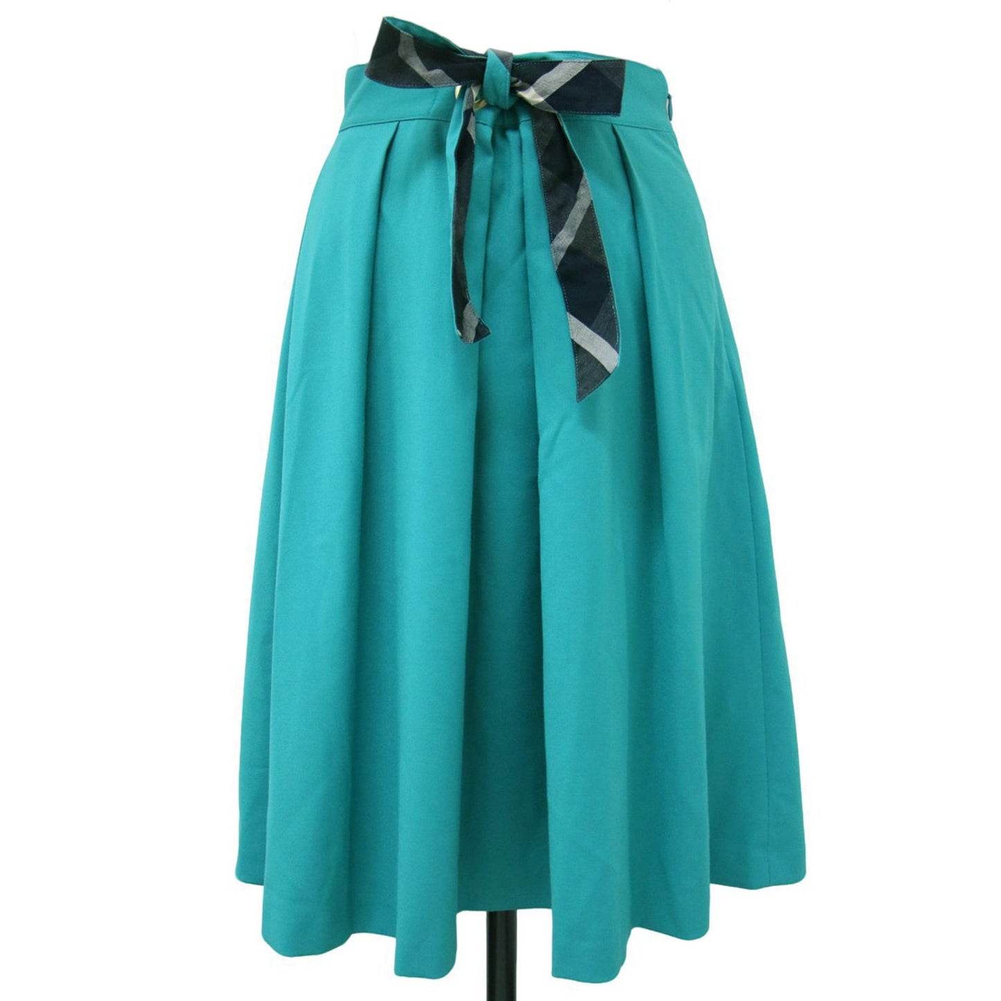 リボン フレア ミディ スカート / Aライン タック チェック柄 ウエストゴム 241121