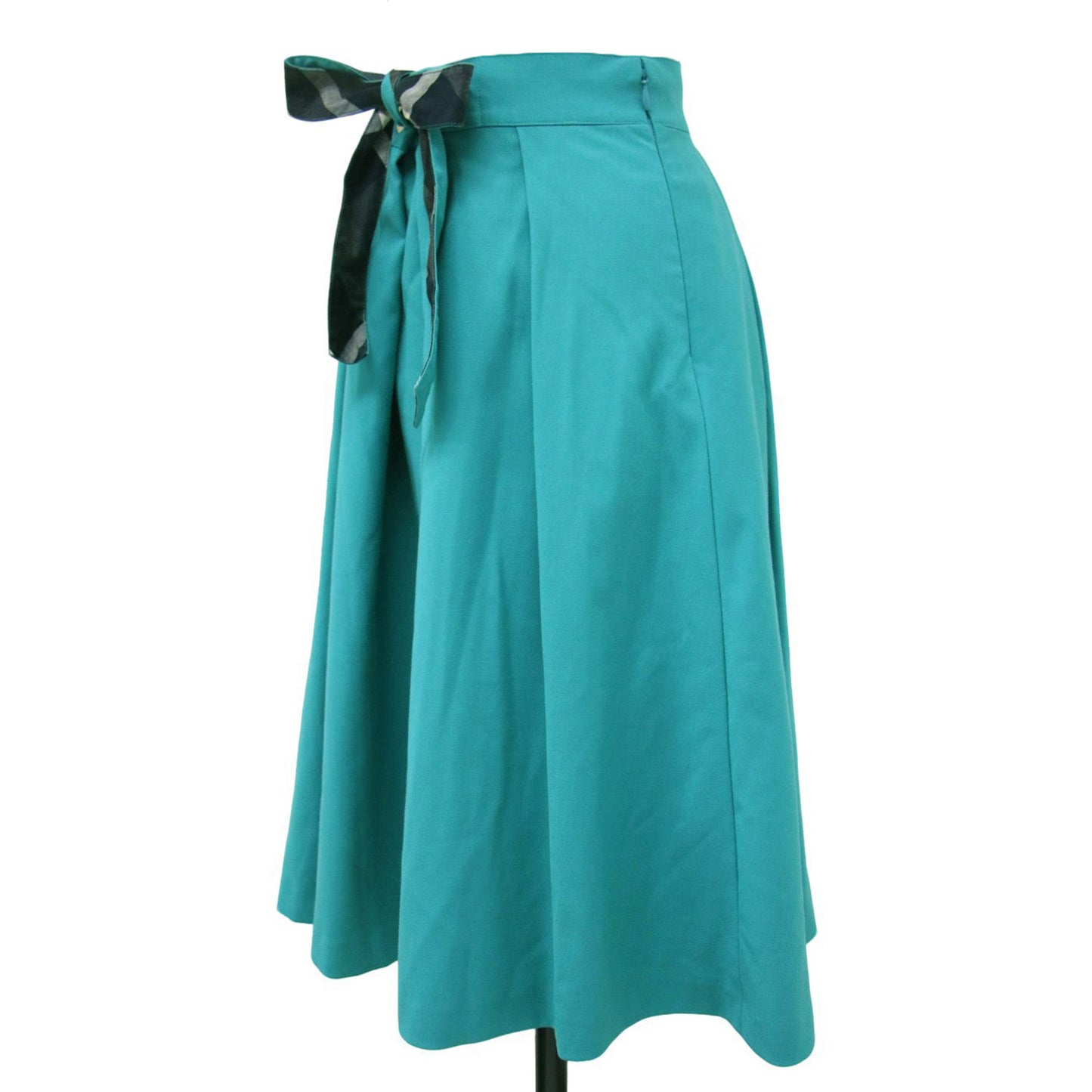 リボン フレア ミディ スカート / Aライン タック チェック柄 ウエストゴム 241121