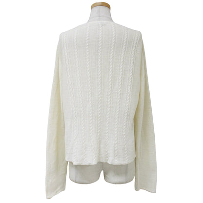 クルーネック ケーブル ニット カーディガン / 長袖 ホック リネン 240603