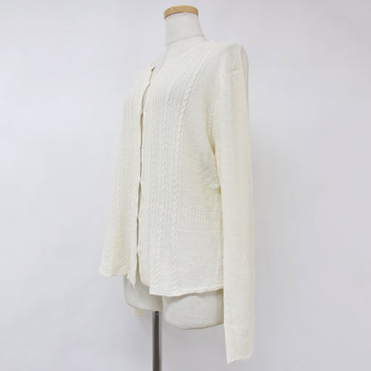 クルーネック ケーブル ニット カーディガン / 長袖 ホック リネン 240603