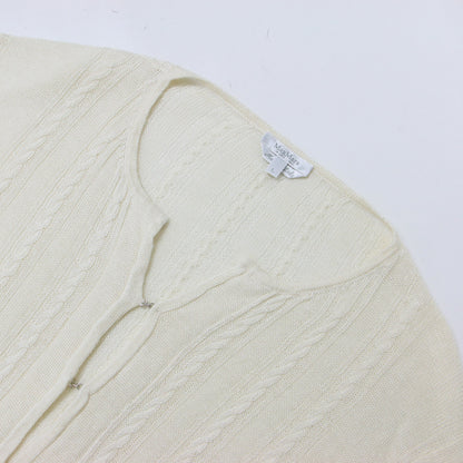 クルーネック ケーブル ニット カーディガン / 長袖 ホック リネン 240603