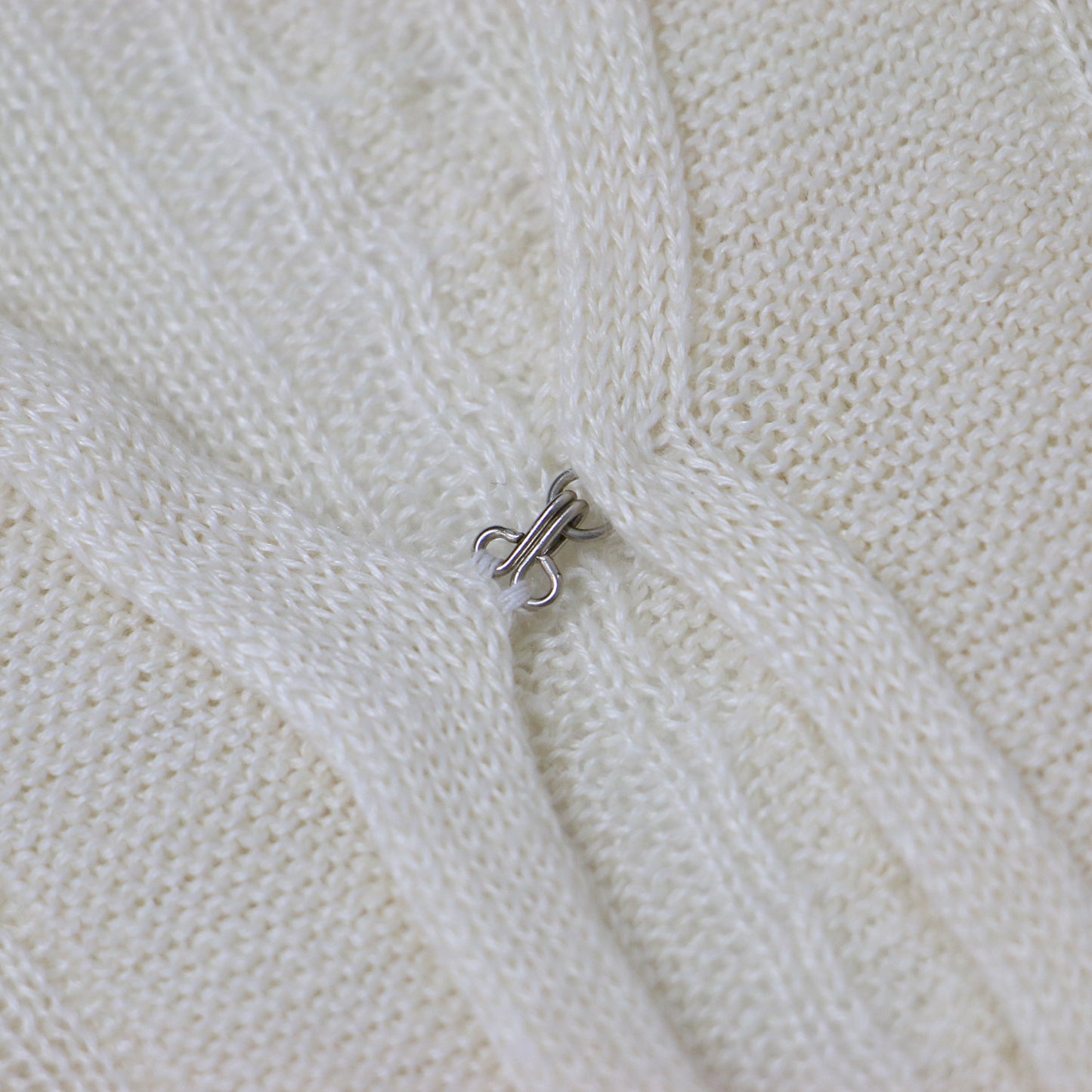 クルーネック ケーブル ニット カーディガン / 長袖 ホック リネン 240603