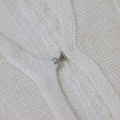 クルーネック ケーブル ニット カーディガン / 長袖 ホック リネン 240603