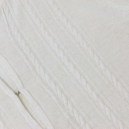 クルーネック ケーブル ニット カーディガン / 長袖 ホック リネン 240603