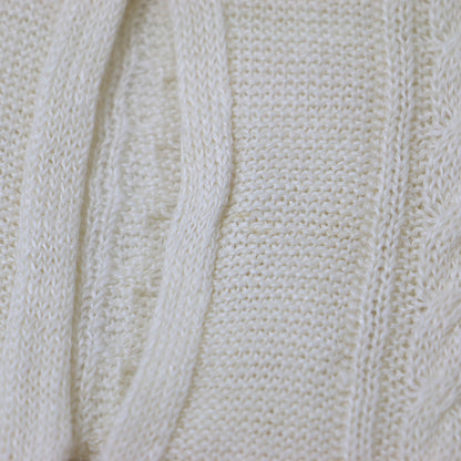 クルーネック ケーブル ニット カーディガン / 長袖 ホック リネン 240603