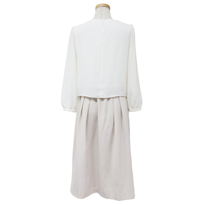 レース コンビ バックサテン ミディ ワンピース / ひざ丈 ボートネック 長袖 ウエストゴム ウォッシャブル 240805