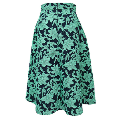 ビッグフラワー ジャガード フレア ミディ スカート / Aライン 花柄 240808