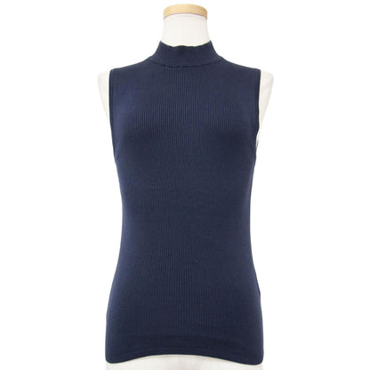 コットン ハイネック ノースリーブ ニット / プルオーバー リブ素材 240808