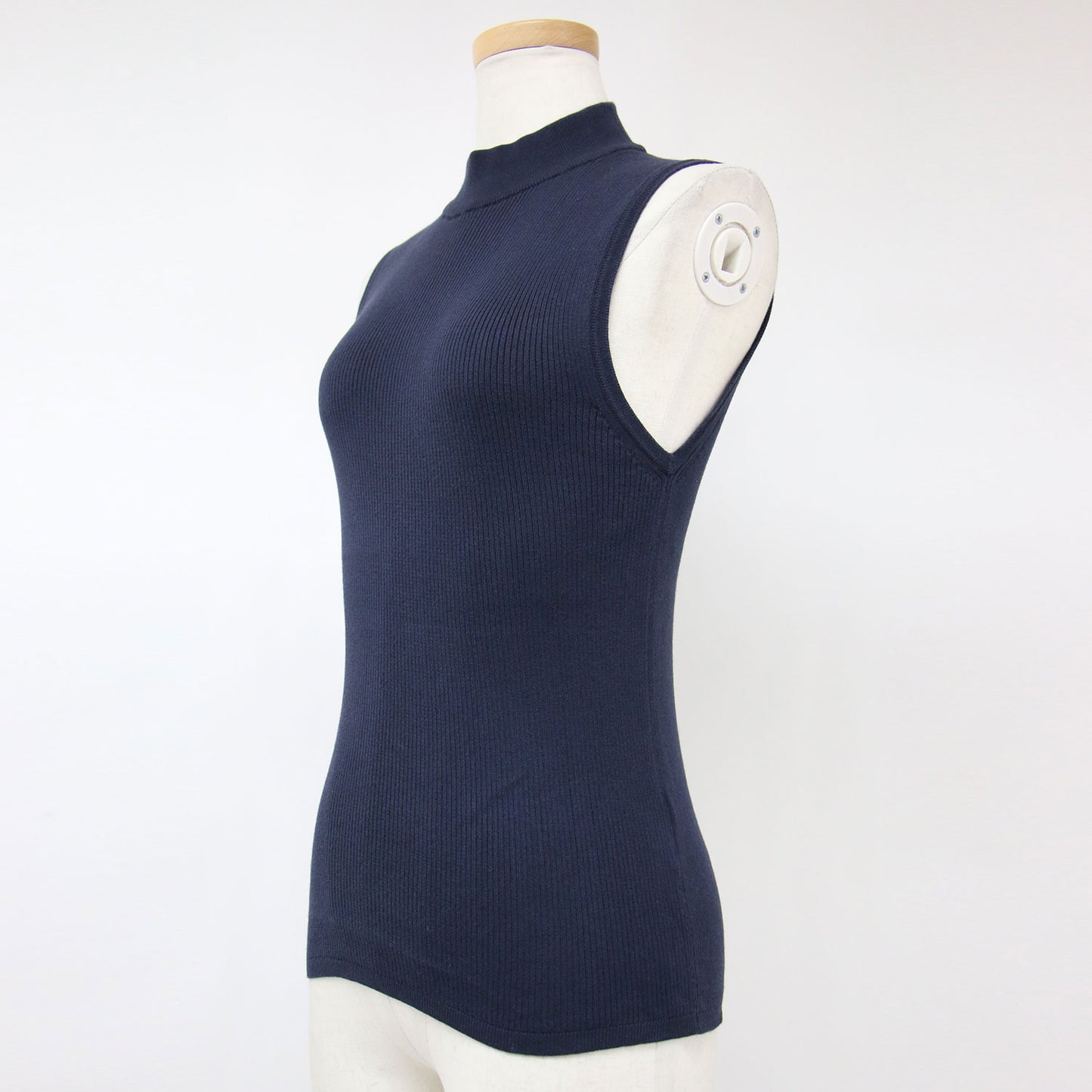 コットン ハイネック ノースリーブ ニット / プルオーバー リブ素材 240808