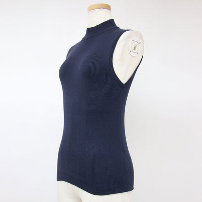 コットン ハイネック ノースリーブ ニット / プルオーバー リブ素材 240808