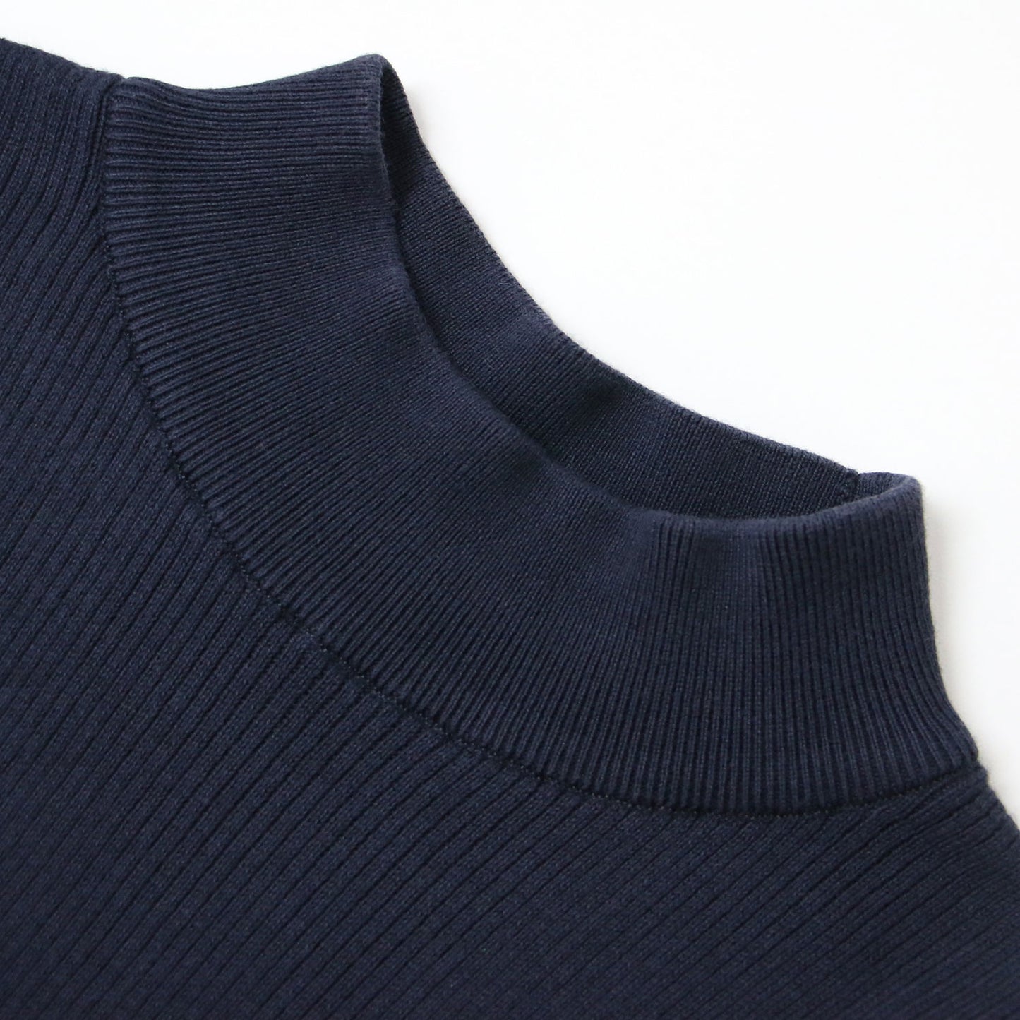 コットン ハイネック ノースリーブ ニット / プルオーバー リブ素材 240808