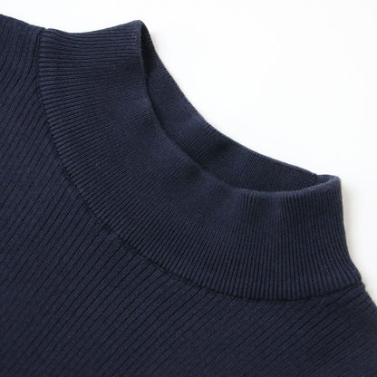 コットン ハイネック ノースリーブ ニット / プルオーバー リブ素材 240808