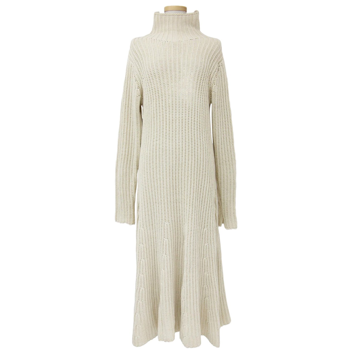23秋冬 タートルネック ニット フレア ロング ワンピース / 長袖 リブ コットン マキシ 240731
