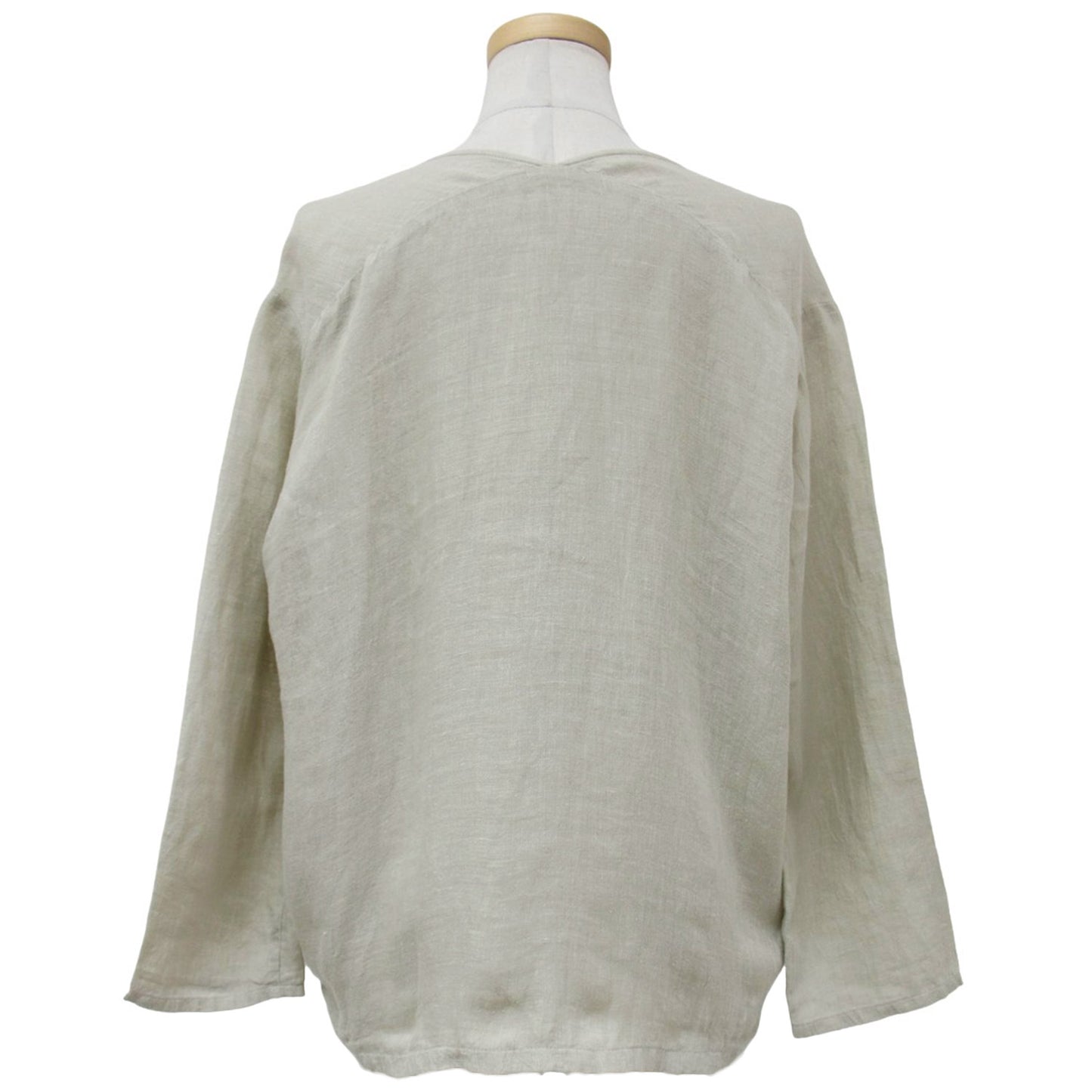 リネン カシュクール プルオーバー ブラウス / 長袖 Vネック シャツ 240821