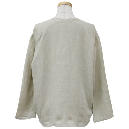 リネン カシュクール プルオーバー ブラウス / 長袖 Vネック シャツ 240821