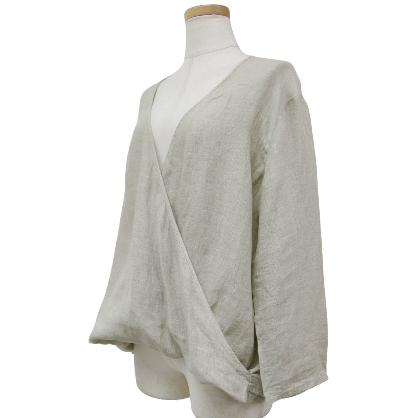 リネン カシュクール プルオーバー ブラウス / 長袖 Vネック シャツ 240821