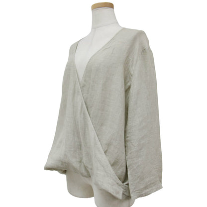 リネン カシュクール プルオーバー ブラウス / 長袖 Vネック シャツ 240821