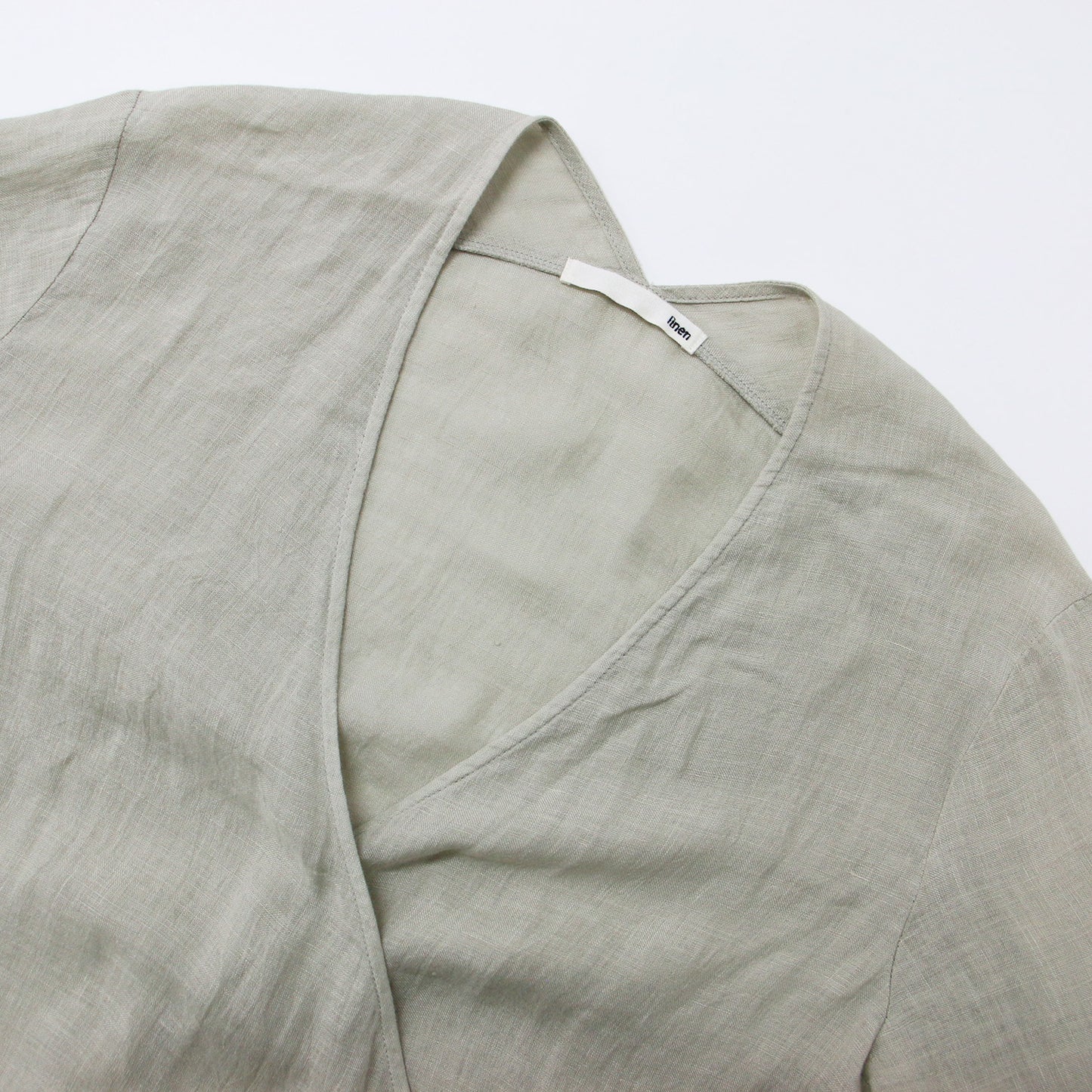 リネン カシュクール プルオーバー ブラウス / 長袖 Vネック シャツ 240821