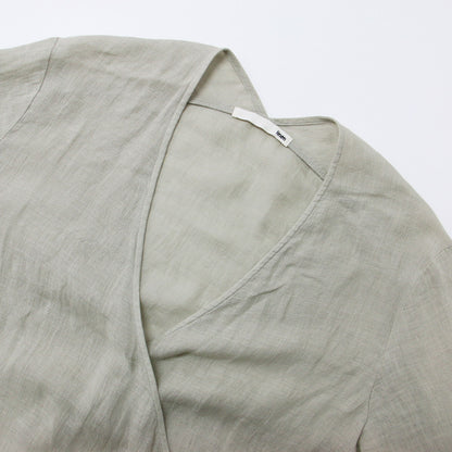 リネン カシュクール プルオーバー ブラウス / 長袖 Vネック シャツ 240821