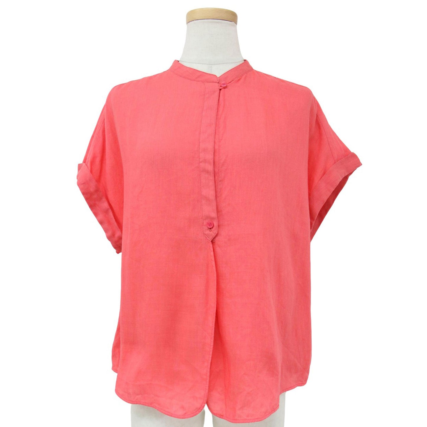 23春夏 リネン ラミー シルク フレンチスリーブ ブラウス / バンドカラー 半袖  240905