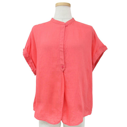 23春夏 リネン ラミー シルク フレンチスリーブ ブラウス / バンドカラー 半袖  240905