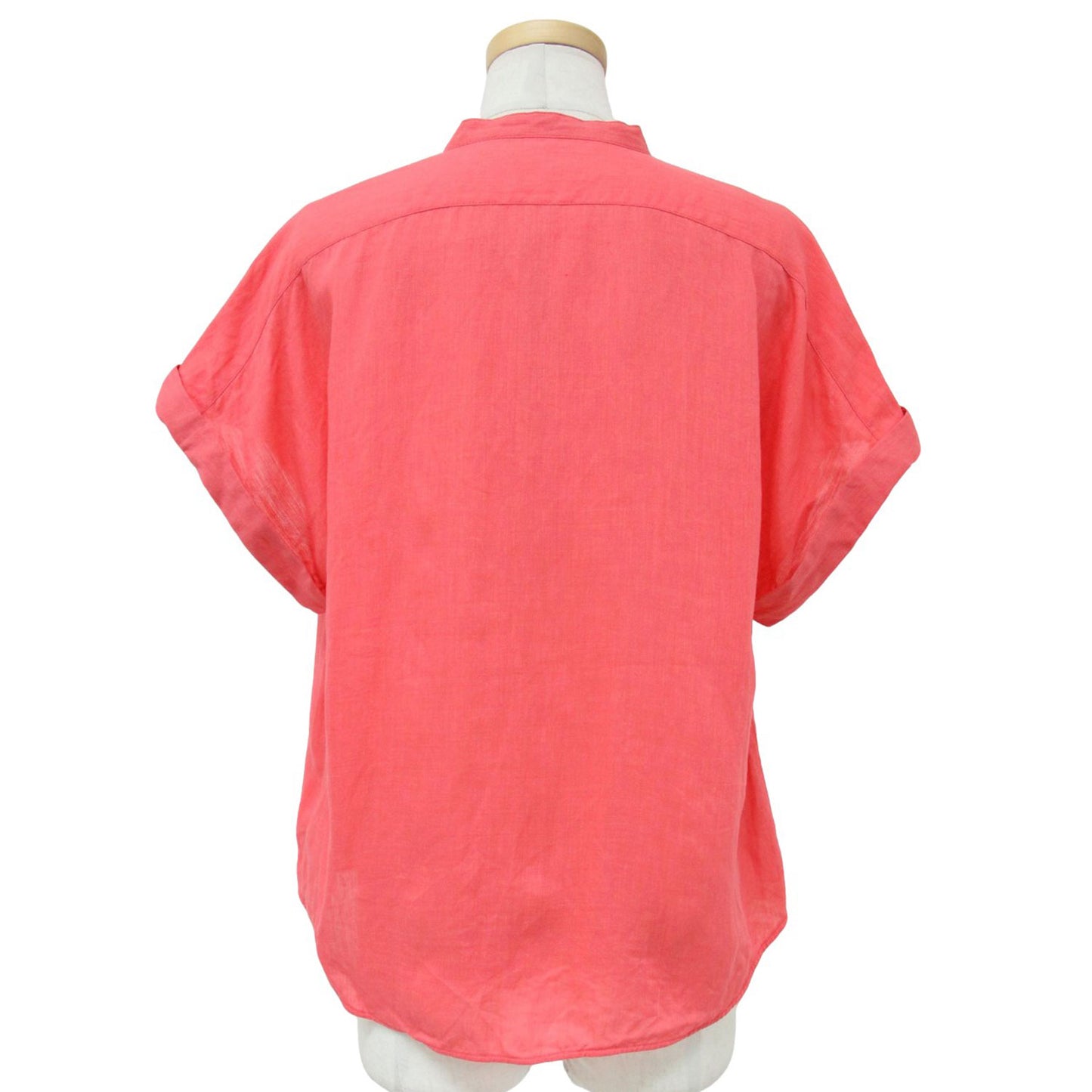 23春夏 リネン ラミー シルク フレンチスリーブ ブラウス / バンドカラー 半袖  240905