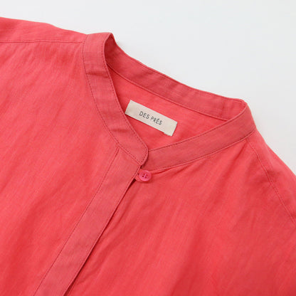 23春夏 リネン ラミー シルク フレンチスリーブ ブラウス / バンドカラー 半袖  240905