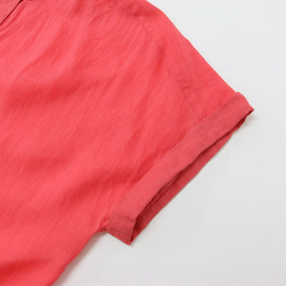 23春夏 リネン ラミー シルク フレンチスリーブ ブラウス / バンドカラー 半袖  240905