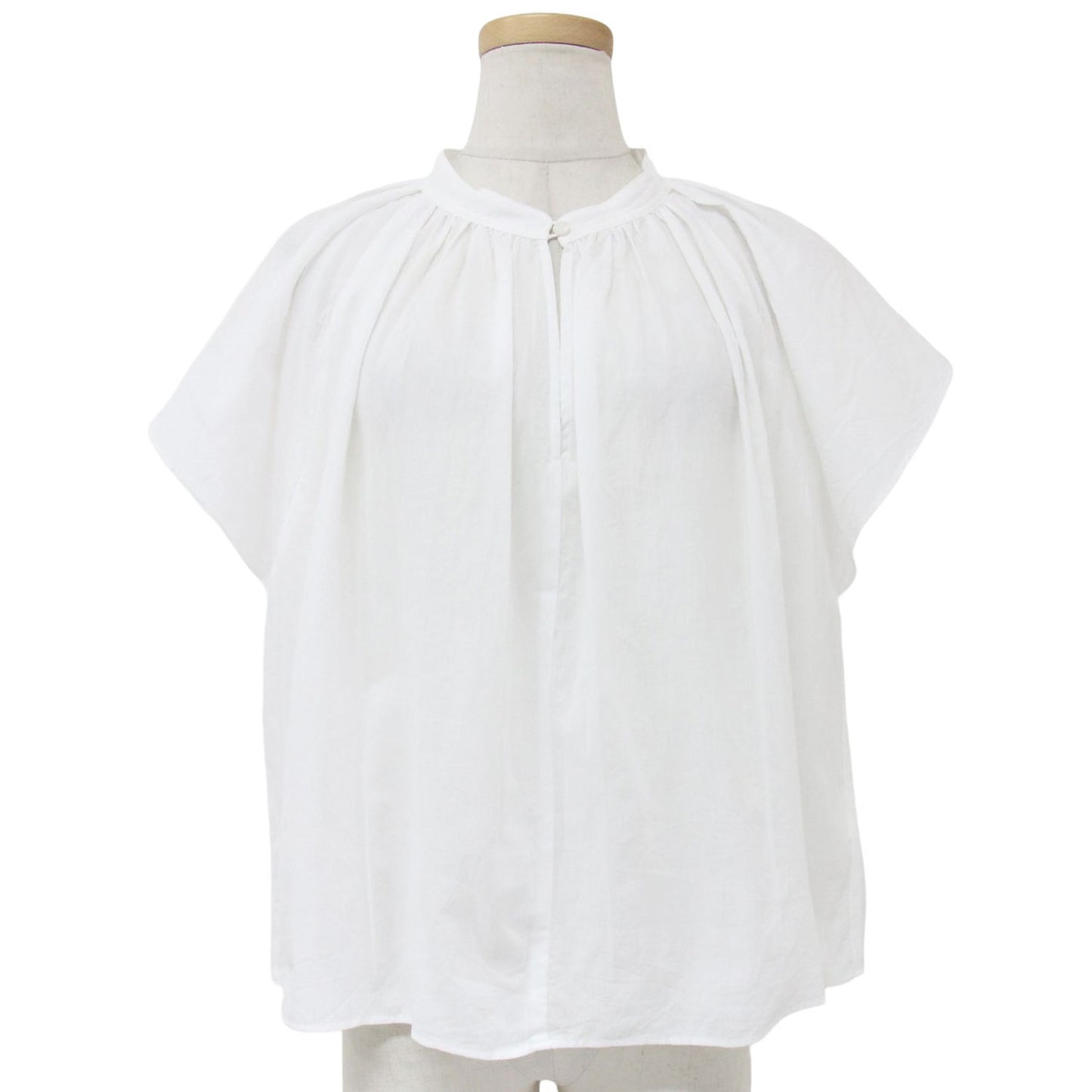 コットンローン ネックギャザー ブラウス / シャツ フレアスリーブ Aライン 240904