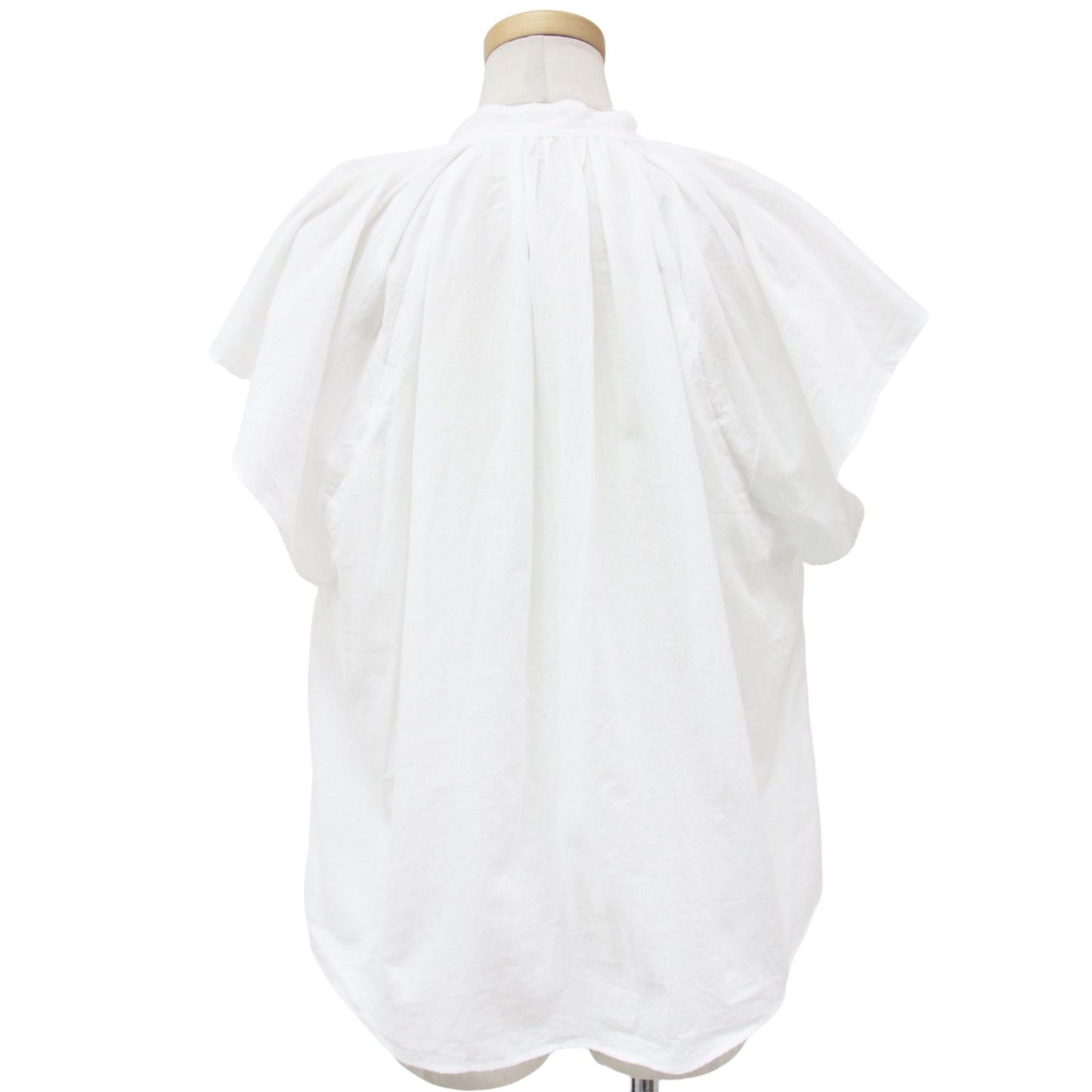 コットンローン ネックギャザー ブラウス / シャツ フレアスリーブ Aライン 240904