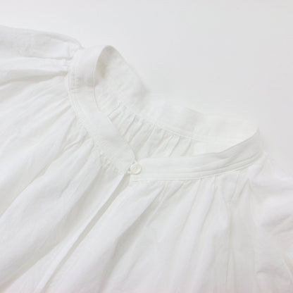 コットンローン ネックギャザー ブラウス / シャツ フレアスリーブ Aライン 240904