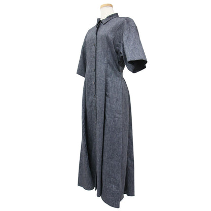 リネン ロング シャツ ワンピース / フレア ストレッチ 半袖
