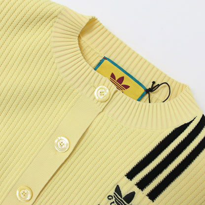 × adidas ７分袖 クロップド カーディガン / クルーネック ロゴ 刺繍