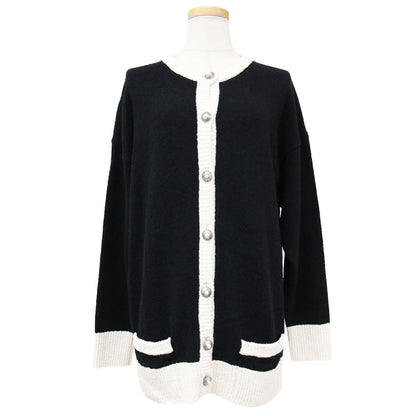 バイカラー パールボタン ニット カーディガン / 長袖 コットン