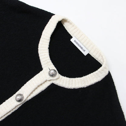 バイカラー パールボタン ニット カーディガン / 長袖 コットン