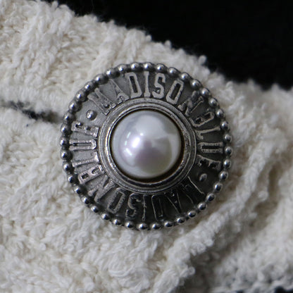 バイカラー パールボタン ニット カーディガン / 長袖 コットン