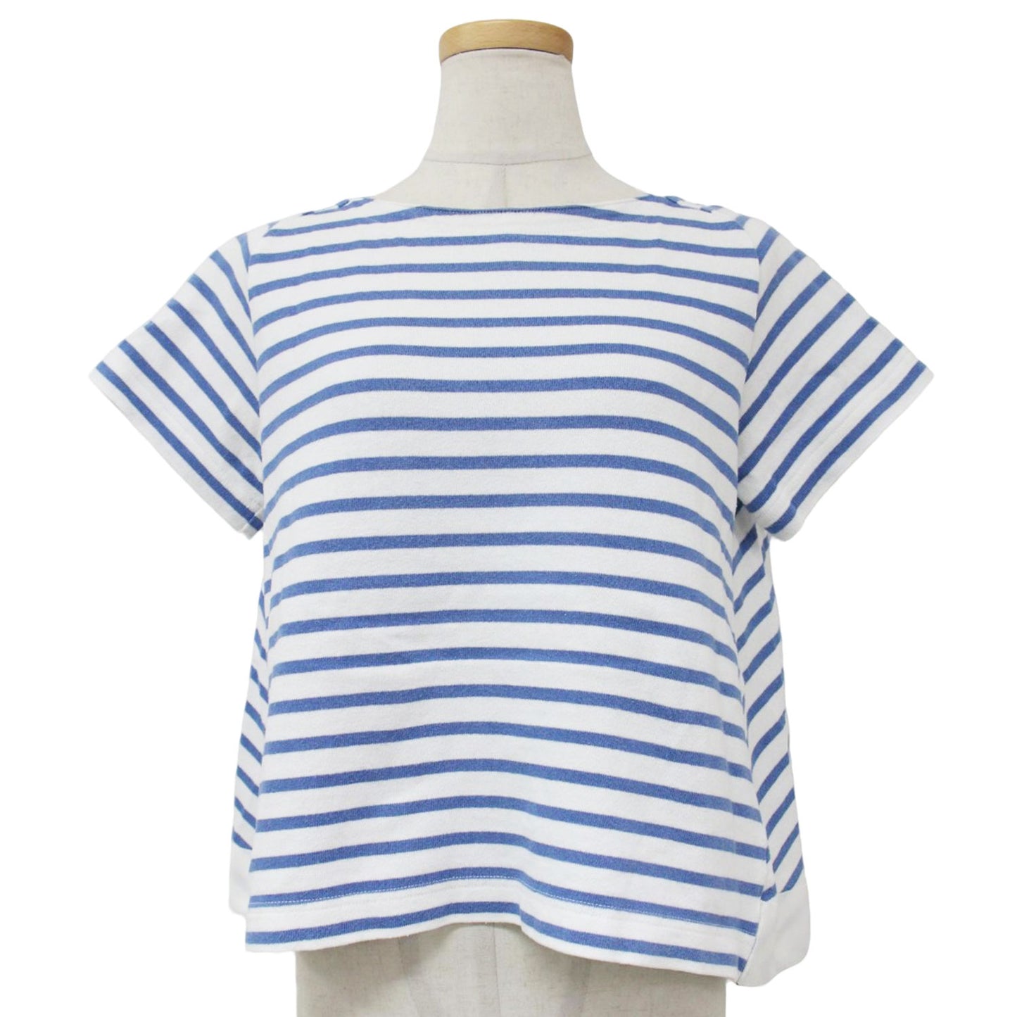 コットン ボートネック ショートスリーブ ボーダー カットソー / プルオーバー Tシャツ 半袖 フレア ヘムライン