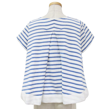 コットン ボートネック ショートスリーブ ボーダー カットソー / プルオーバー Tシャツ 半袖 フレア ヘムライン