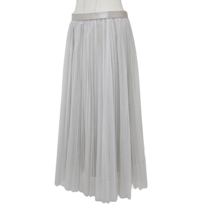 24春夏 チュール ロング プリーツ スカート / ペチコート付 ウエストゴム