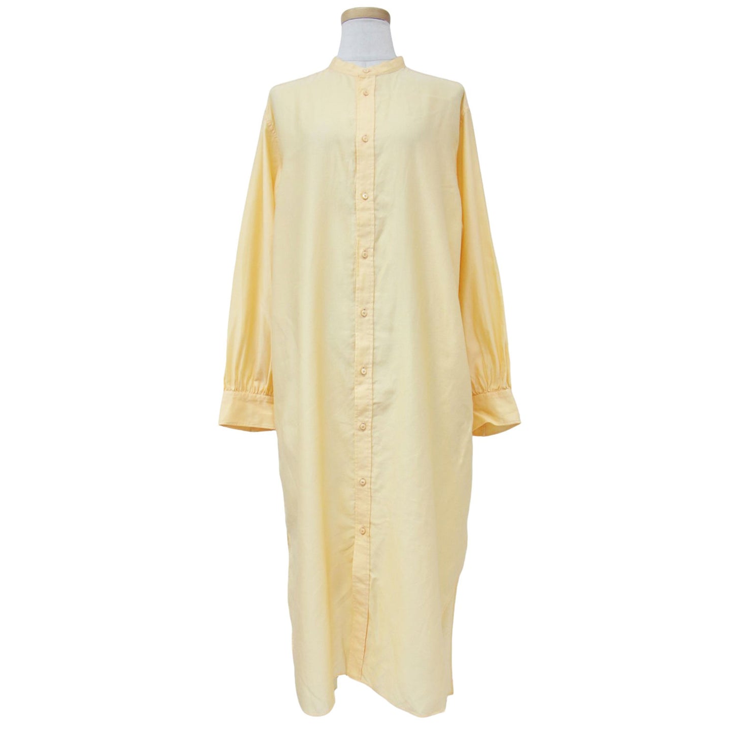 23春夏 コットン モールスキン バンドカラー ロング シャツ ワンピース / 長袖 スリット