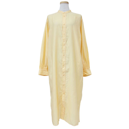 23春夏 コットン モールスキン バンドカラー ロング シャツ ワンピース / 長袖 スリット