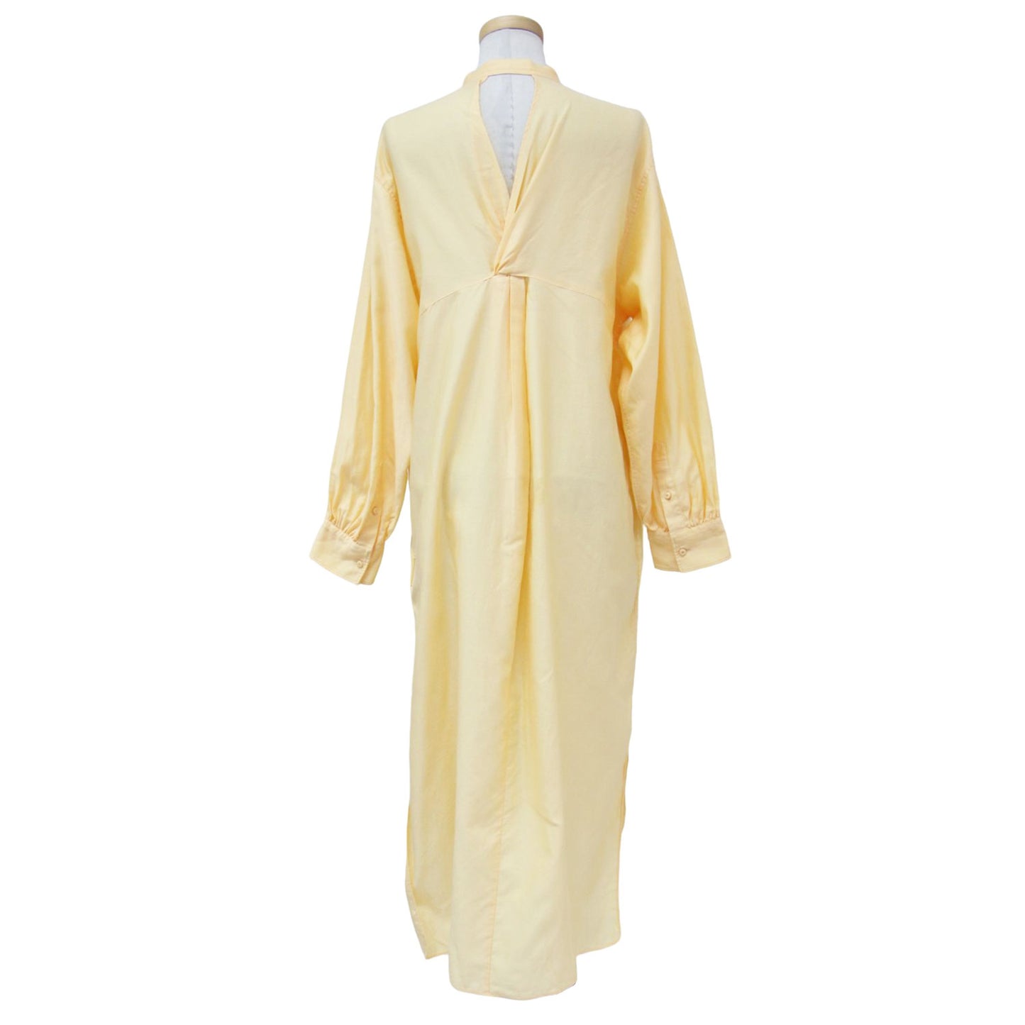 23春夏 コットン モールスキン バンドカラー ロング シャツ ワンピース / 長袖 スリット